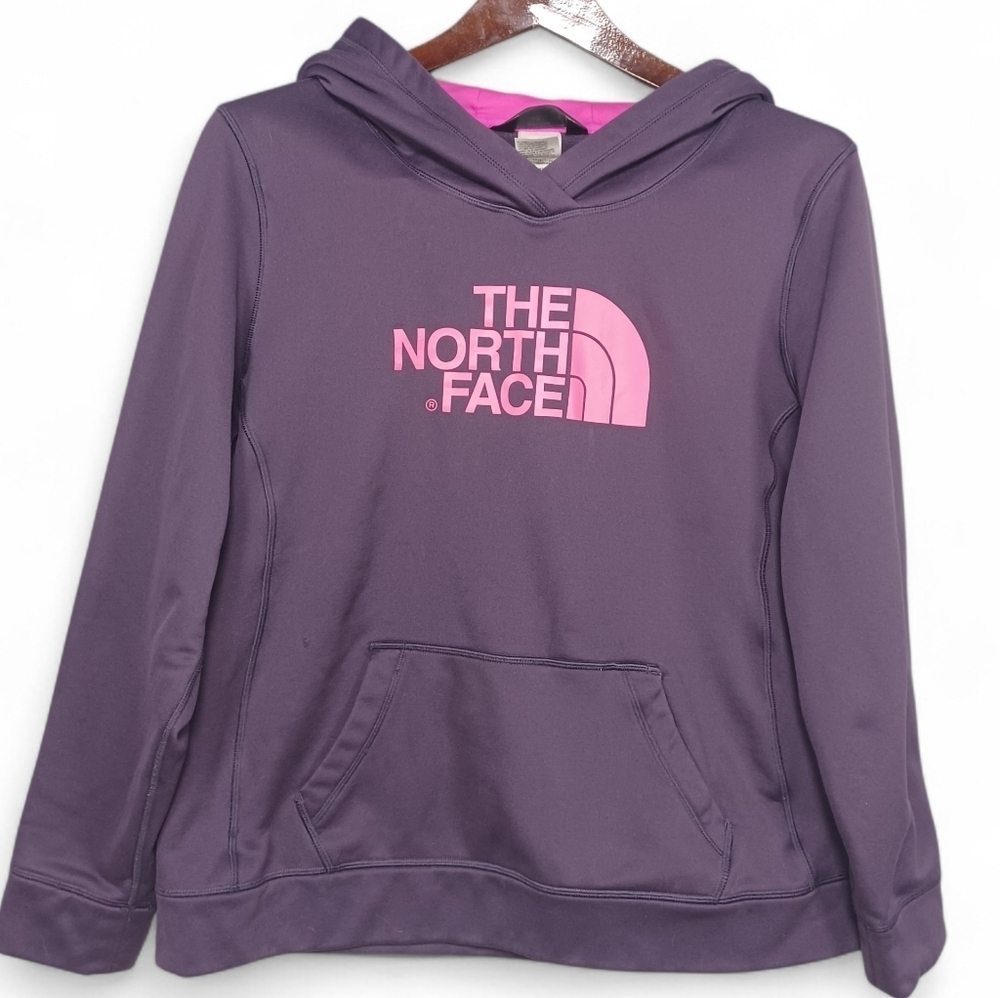 The North Face Girl Youth Large Hoodie Purple Pink Logo Pullover Warm Schoolwear